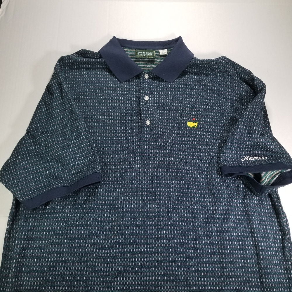 Masters Collection Two-Ply Mercerized Polo Shirt Mens Size XL Blue Geometric